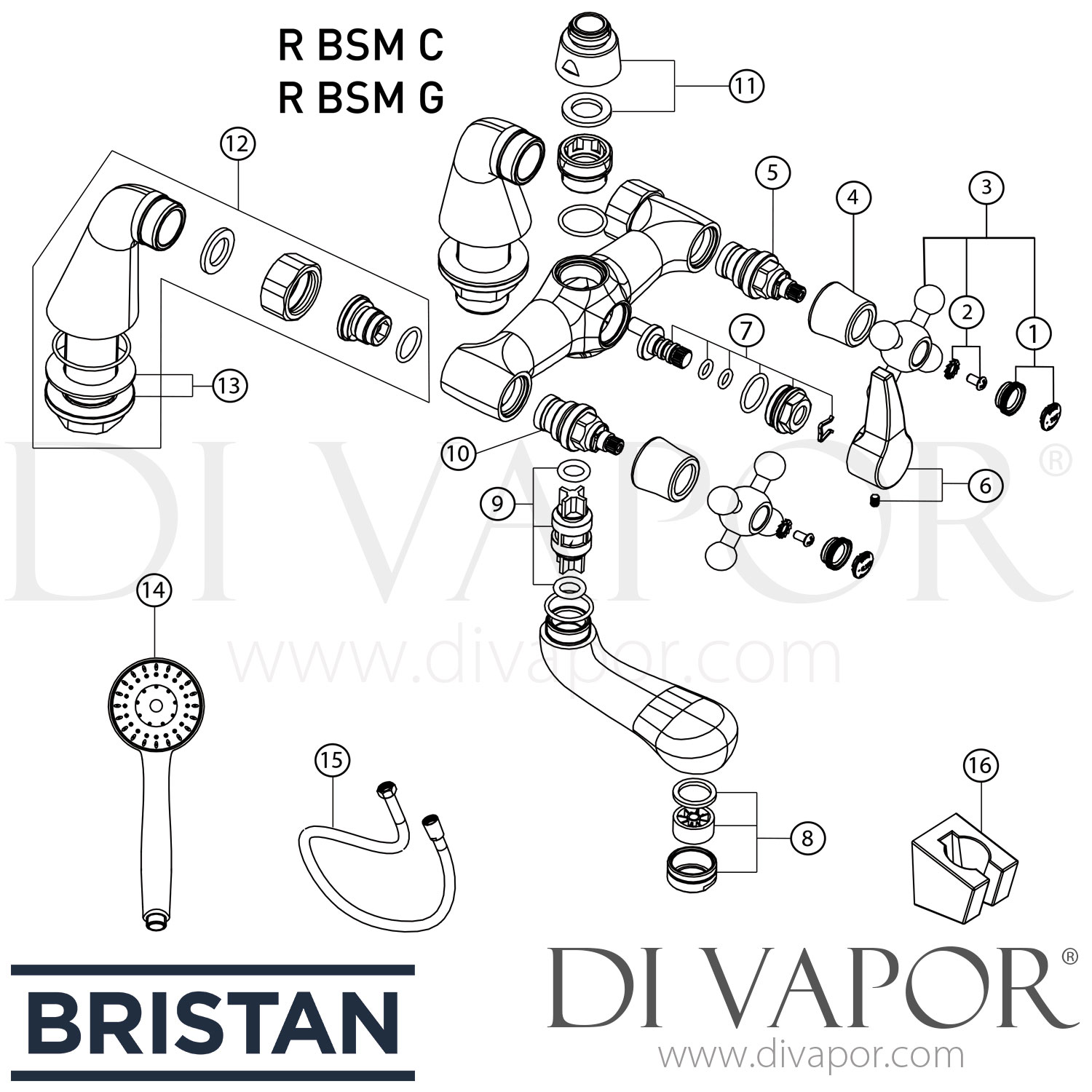 Bristan R BSM G Regency Bath Shower Mixer Gold Spare Parts